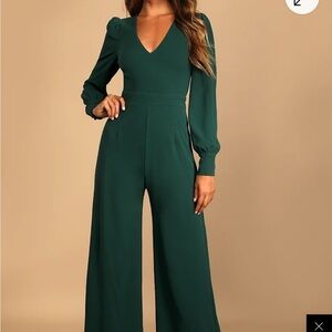 Lulu's Deep Green V-Neck Jumpsuit